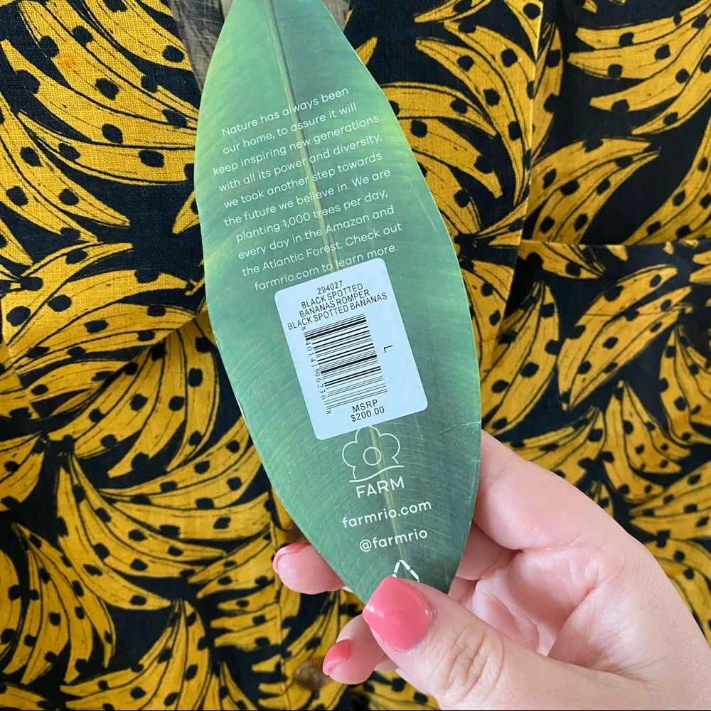 NWT Farm Rio Black Spotted Banana Linen Romper - Picture 5 of 6